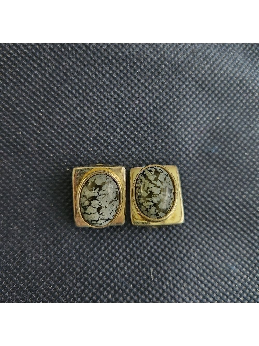 Big 80s Southwestern Speckled Stone Silver Clip ons, Glamour Statement Earrings